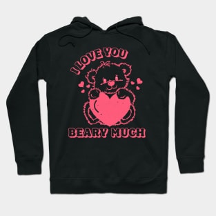 Valentine's Day Retro 80s I Love You Beary Much Pink Bear Hoodie